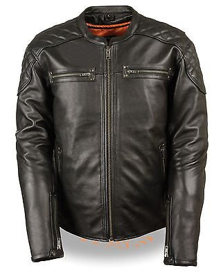 MEN'S MOTORCYCLE SCOOTER JACKET W/SIDE LACES QUILTED SHOULDER NAKED COW NEW