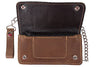 MEN'S MOTORCYCLE LIGHT BROWN BIKER BIFOLD LEATHER SILVER CHAIN WALLET NEW