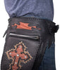MOTORCYLE RIDING GENUINE LEATHER WAIST BAG WITH LEATHER CROSS BLING & STUDS