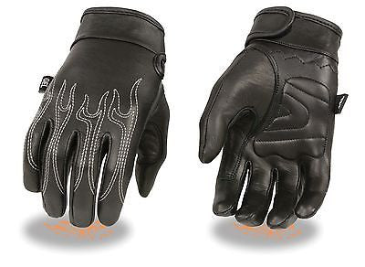 MEN'S BUTTER SOFT TOP QUALITY CRUISER GLOVES W/FLAME EMBRIODERED AND GEL PALM