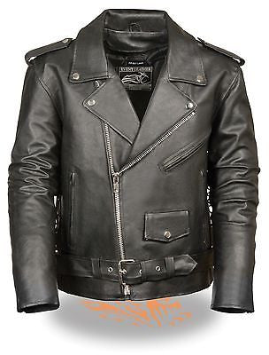 Men's riding classic biker police style Blk Leather jacket with side laces