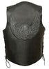 Men's Motorcycle Side Lace Blk leather vest with Skull & Wings back embossed