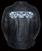 WOMEN'S REFLECTIVE SKULL MOTORCYCLE LEATHER CROSSOVER SCOOTER JACKET NEW BLACK