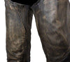 MOTORYCLE RIDERS PANT MEN'S DISTRESSED BROWN TWO POCKET THERMAL LINED CHAP
