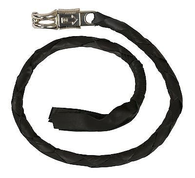 MOTORCYCLE 39" BLK BRAIDED BIKER OLD SCHOOL REAL LEATHER WHIP GREAT QUALITY