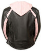 WOMEN'S STRIPED MOTORCYCLE SCOOTER LEATHER JACKET W/ REMOVABLE HOODIE BLK PINK