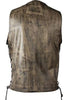 MEN'S MOTORCYCLE RIDERS 10 POCKET DISTRESSED BRN LEATHER VEST SIDE LACES LIGHT