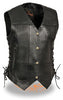 WOMEN'S MOTORCYCLE BLACK 10 POCKET LEATHER VEST WITH SIDE LACES GREAT PRICE