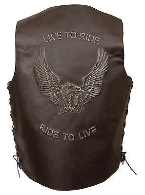 Men's Motorcycle Brn Retro Side Lace Live to ride Leather Vest
