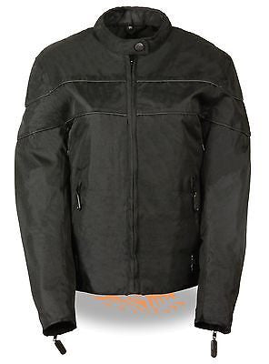 LADIES LIGHTWEIGHT TEXTILE W/REFLECTIVE PIPING JACKET SCOTTER COLLAR BLK