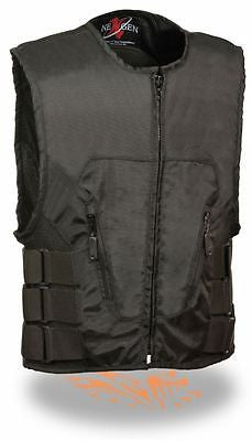 MEN'S BIKER UPDATED BLACK SWAT TEAM STYLE TEXTILE MOTORCYCLE VEST NEW