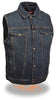 MEN'S SNAP FRONT W/SHIRT COLLAR BLUE DENIM MOTORCYCLE VEST 2 GUN POCKET INSIDE