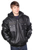 MEN'S BLK BOMER LEATHER JACKET WITH REMOVABLE HOOD VERY SOFT LEATHER W/ELASTICS