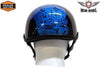 MOTORCYCLE BRAND NEW DOT APPROVED HALF HELMET WITH BONEYARD BLUE GRAPHIC NEW