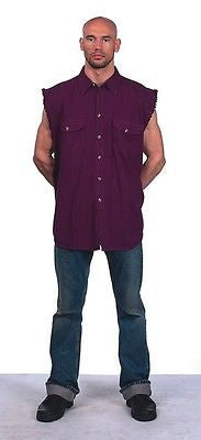 Mens burgandy Cut off Cotton shirt with fryeed sleeves 