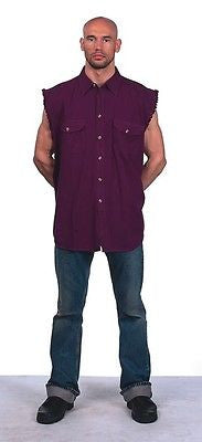 Mens burgandy Cut off Cotton shirt with fryeed sleeves