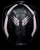 Women's Blk Pink Leather Jacket with studs and wings detailing back