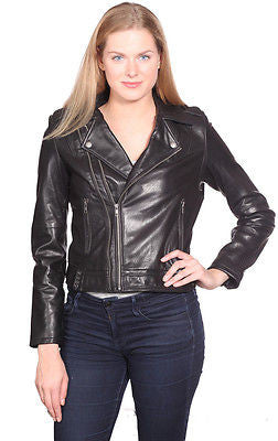 WOMEN'S GENUINE LEATHER JACKET DOUBLE ZIPPER BUTTER SOFT TERMINATOR STYLE