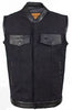 MEN'S SON OF ANARCHY MOTORCYCLE CANVAS VEST WITH LEATHER TRIM TWO GUN POCKETS