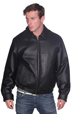 MEN'S BLK CLASSIC BOMER LEATHER JACKET WITH ELASTICS OPEN BOTTOM VERY SOFT