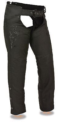Motorcycle women's light weight textile blk reflective wing and detailing chap