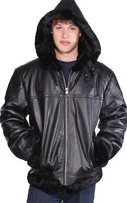 MEN'S BOMER FUR LINNING REALLEATHER JACKET WITH REMOVABLE HOOD VERY SOFT LEATHER