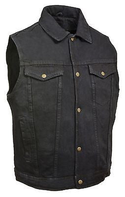 MEN'S JEAN STYLE W/SHIRT COLLAR BLACK DENIM MOTORCYCLE VEST 2 GUN POCKET INSIDE