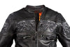 MEN'S MOTORCYCLE REFLECTIVE SKULL LEATHER JACKET W/GUN POCKETS