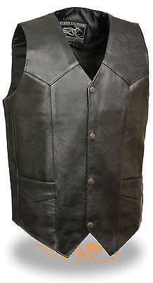 Men's Plain Snap button classic leather vest with four total pockets