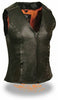 WOMEN'S MOTORCYCLE SEXY RIDING BLACK LEATHER VEST W/ STUDS AND CENTER ZIPPER