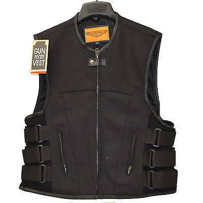 MEN'S BIKER UPDATED BLACK SWAT TEAM STYLE CANVAS MOTORCYCLE VEST W/2GUN POCKETS 