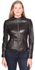 WOMEN'S GENUINE LEATHER JACKET W/CHINESE COLLAR BUTTER SOFT WITH FRONT ZIPPER
