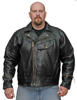 MEN'S MOTORCYCLE MOTORBIKE COW HIDE LEATHER JACKET WITH PISTOL PETE GUN POCKET
