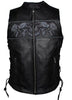 MOTORCYCLE RIDERS LADIES SKULL LEATHER ZIPPER VEST WITH LACES & 2 GUN POCKETS