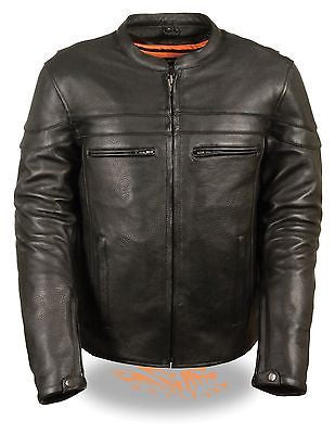 MEN'S MOTORCYCLE BLK SPORTY SCOOTER JACKET WITH 2 GUN POCKETS INSIDE NAKED COW