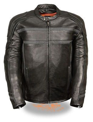 MEN'S REFLECTIVE MOTORCYCLE SCOOTER LEATHER JACKET 2 GUN POCKETS NAKED SKIN