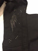 Motorcycle women's light weight blk textile chap with wing detail and rivet detailing