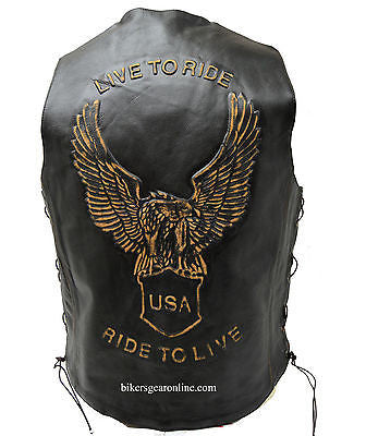 MEN'S MOTORCYCLE SIDE LACE RETRO BRN LIVE TO RIDE BACK EMBOSSED SINGLE PANEL