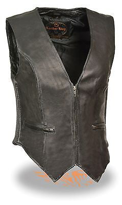 MOTORCYCLE MOTORBIKE LADIES LEATHER VEST WITH SIDE ELASTIC GREAT QUALITY NEW