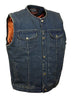 MEN'S SON OF ANARCHY BLUE DENIM COLLARLESS MOTORCYCLE VEST 1 GUN POCKET INSIDE