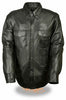 MOTORCYCLE MEN'S LIGHTWEIGHT LONG SLEEVE LEATHER BLK SHIRT 5 SNAP BUTTONS