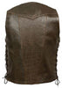 MEN'S 10 POCKET DISTRESSED Retro BROWN LEATHER VEST 2 GUN POCKETS