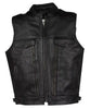 MENS LEATHER MOTORCYCLE VEST WITH 2 FRONT PISTOL PETE GUN POCKETS