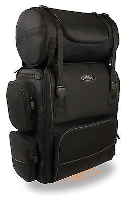 MOTORCYCLE LARGE TWO PIECE NYLON SISSY T BAR BAG TRAVEL PLAIN LUGGAGE NEW BLACK