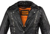 WOMEN'S MOTORCYCLE STUDDED JACKET FRONT&BACK W/2 GUNPOCKETS & SIDE LACES