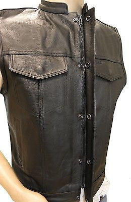 Men's Son of Anarchy Motorcycle Club Leather Vest With 2 Gun pockets inside