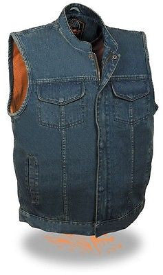 MEN'S SON OF ANARCHY BLUE DENIM MOTORCYCLE VEST 1 GUN POCKET INSIDE WITH ZIPPER