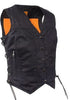 WOMEN'S MOTORCYCLE BLACK 7 POCKET DENIM VEST WITH SIDE LACES