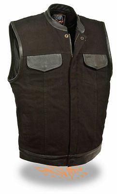 Men's Motorcycle Blk Son of Anarcy denim vest with leather trim