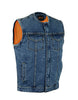MEN'S SON OF ANARCHY BLUE DENIM COLLARLESS VEST 2 GUN POCKETS W/HOLSTERS ZIPPER